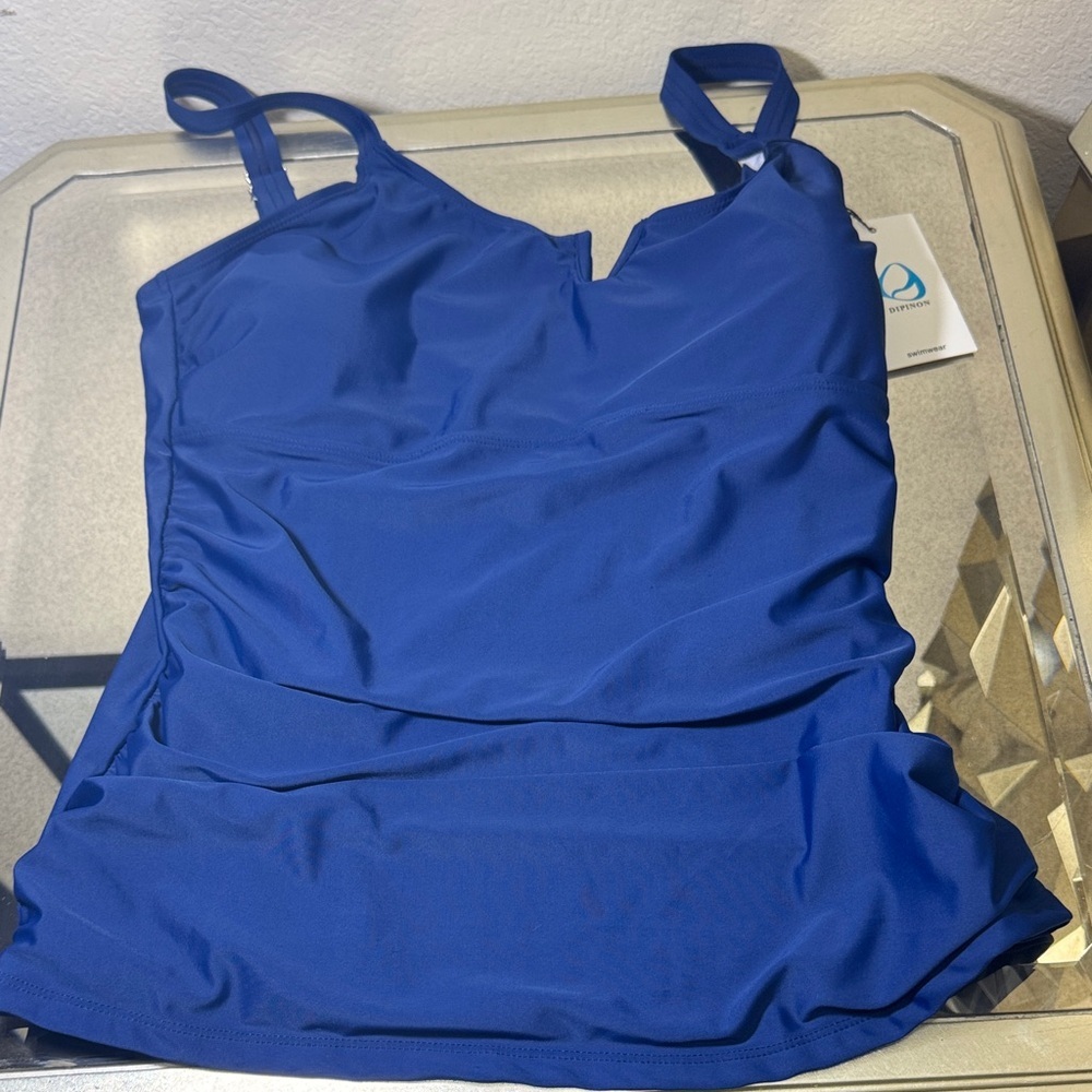 Dipinon Royal Blue Ruched Tankini Top Adjustable Straps Size 2XL NWT